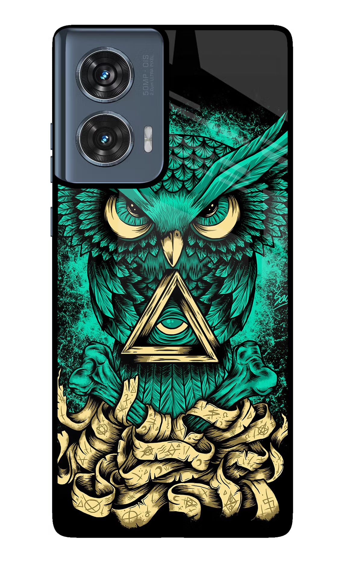 Green Owl Moto Edge 50 Fusion Glass Case Back Cover by Casekaro