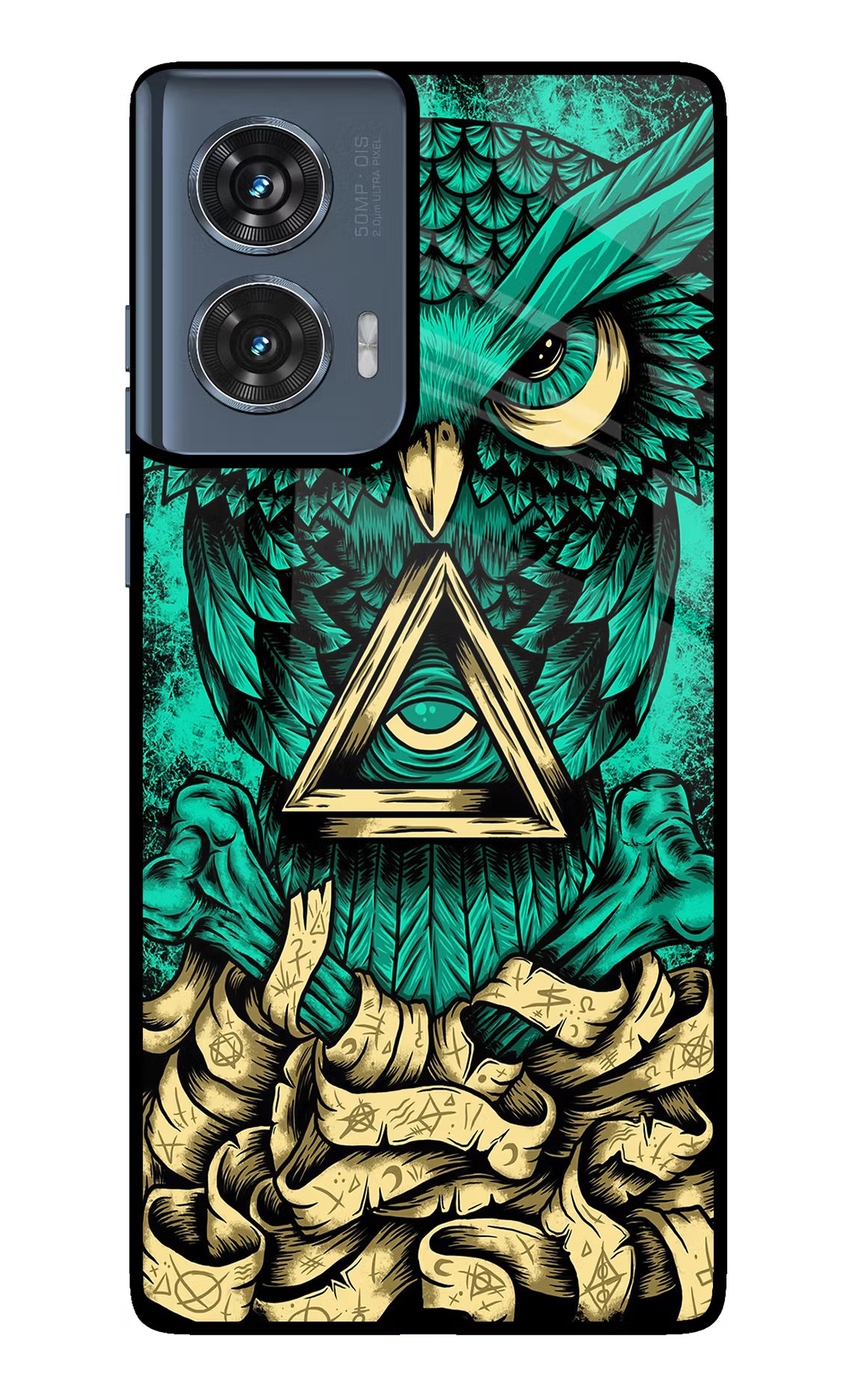 Green Owl Moto Edge 50 Fusion Glass Case Back Cover by Casekaro