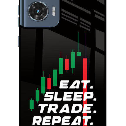 Eat Sleep Trade Repeat Moto Edge 50 Fusion Glass Case Back Cover by Casekaro