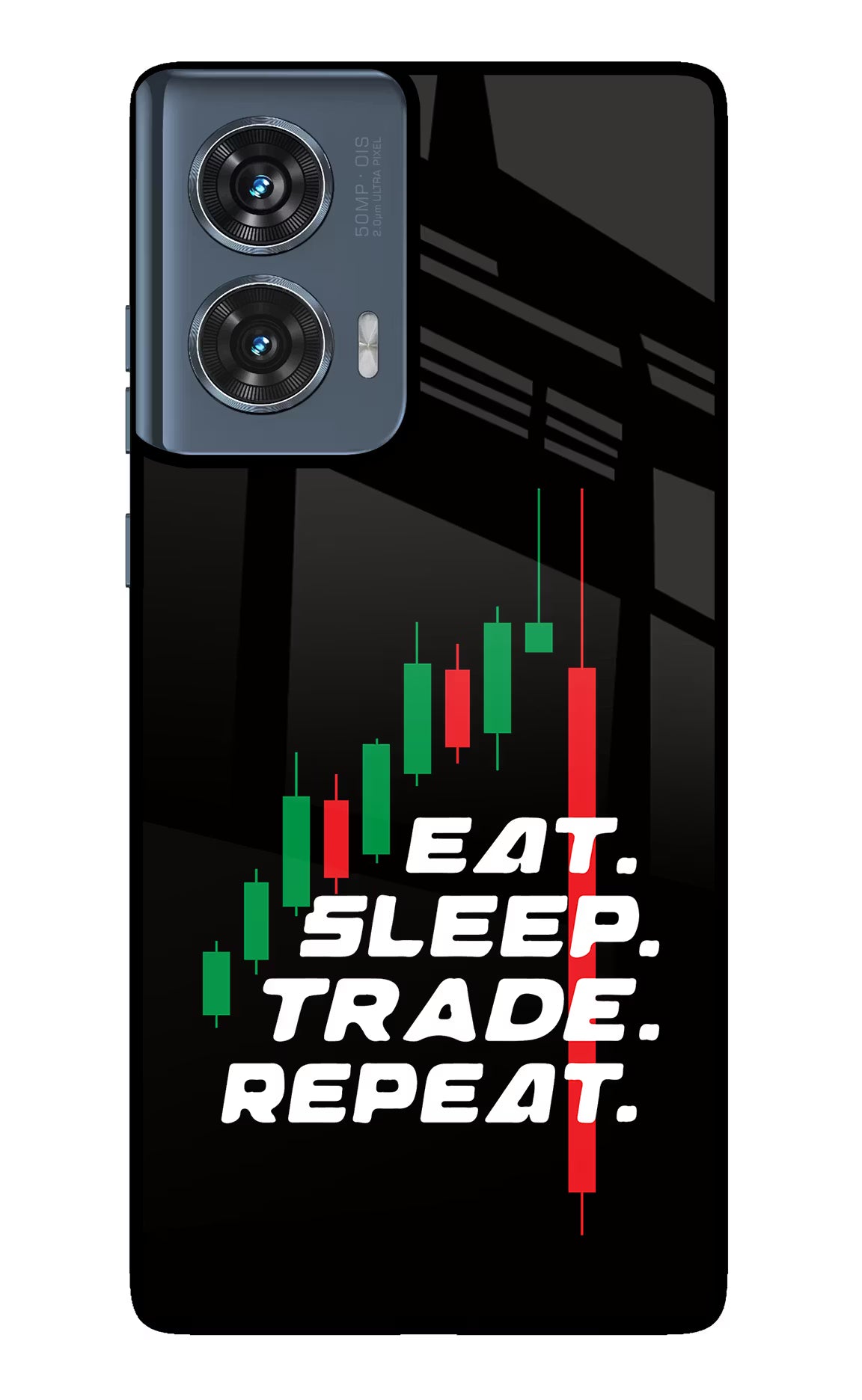 Eat Sleep Trade Repeat Moto Edge 50 Fusion Glass Case Back Cover by Casekaro