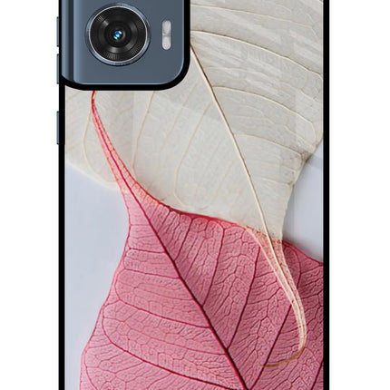White Pink Leaf Moto Edge 50 Fusion Glass Case Back Cover by Casekaro