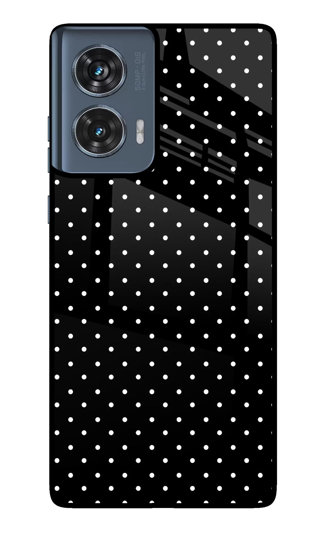 White Dots Moto Edge 50 Fusion Glass Case Back Cover by Casekaro