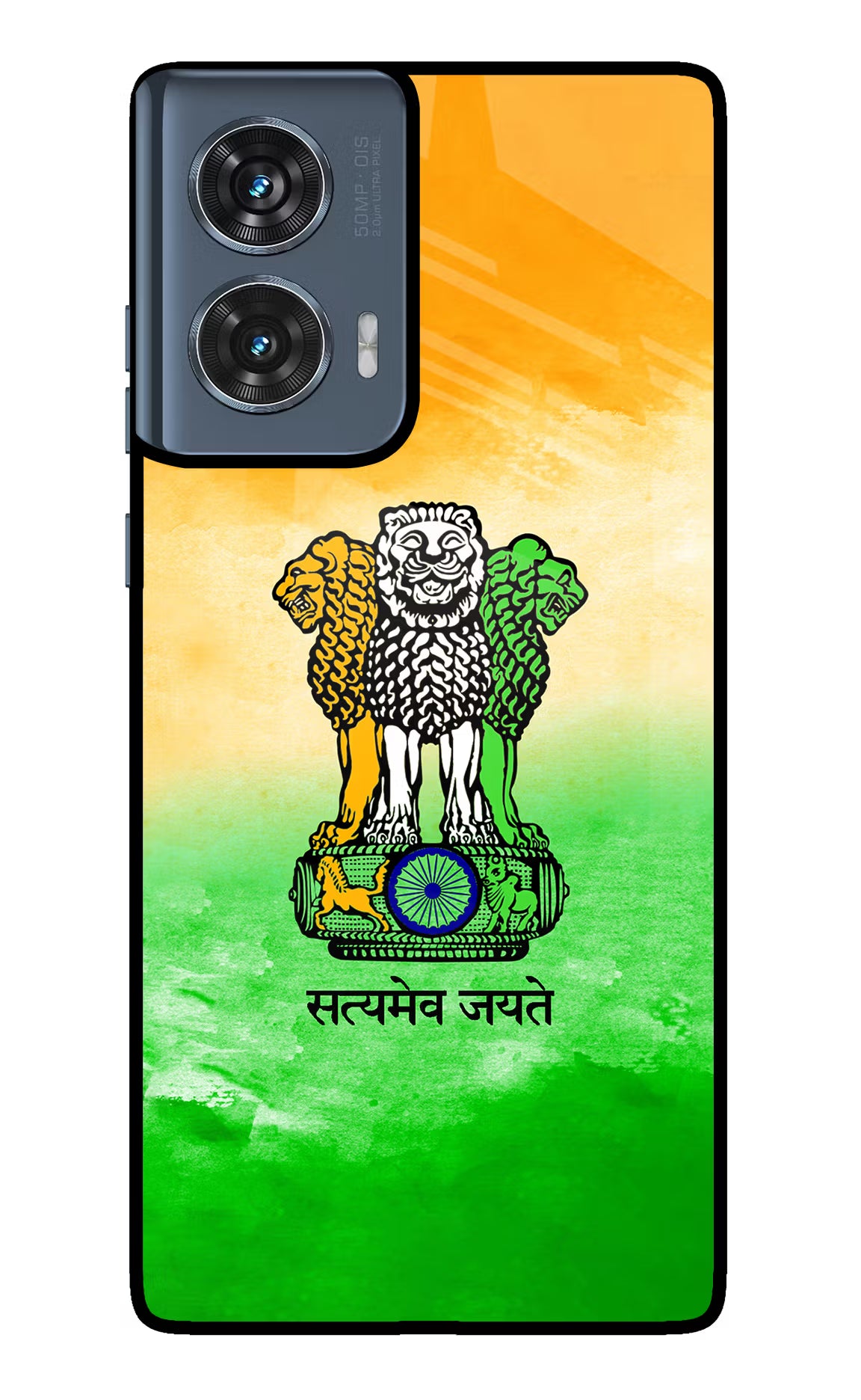 Satyamev Jayate Flag Moto Edge 50 Fusion Glass Case Back Cover by Casekaro