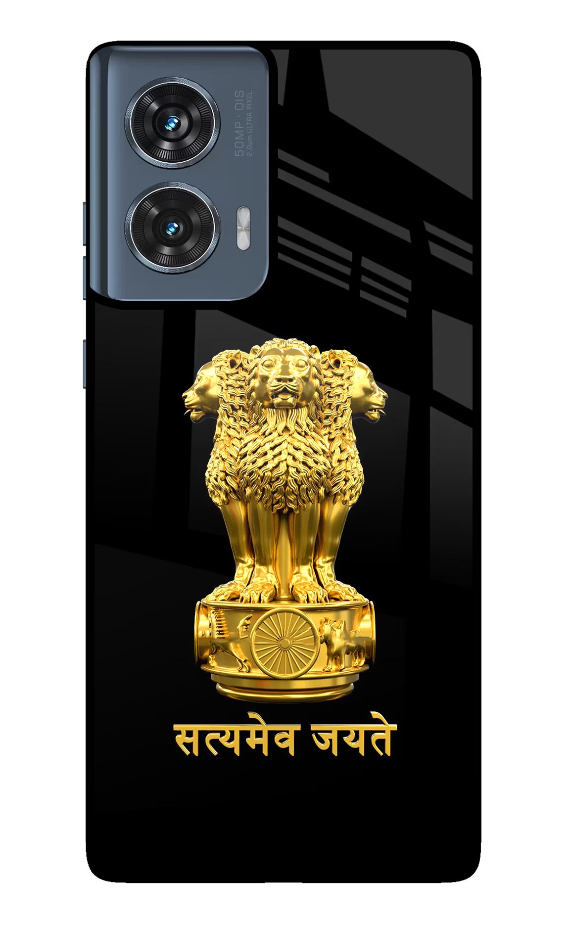 Satyamev Jayate Golden Moto Edge 50 Fusion Glass Case Back Cover by Casekaro