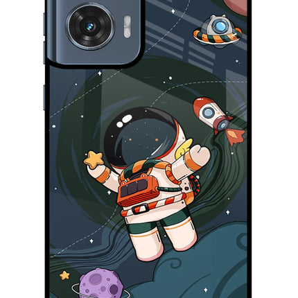 Cartoon Astronaut Moto Edge 50 Fusion Glass Case Back Cover by Casekaro