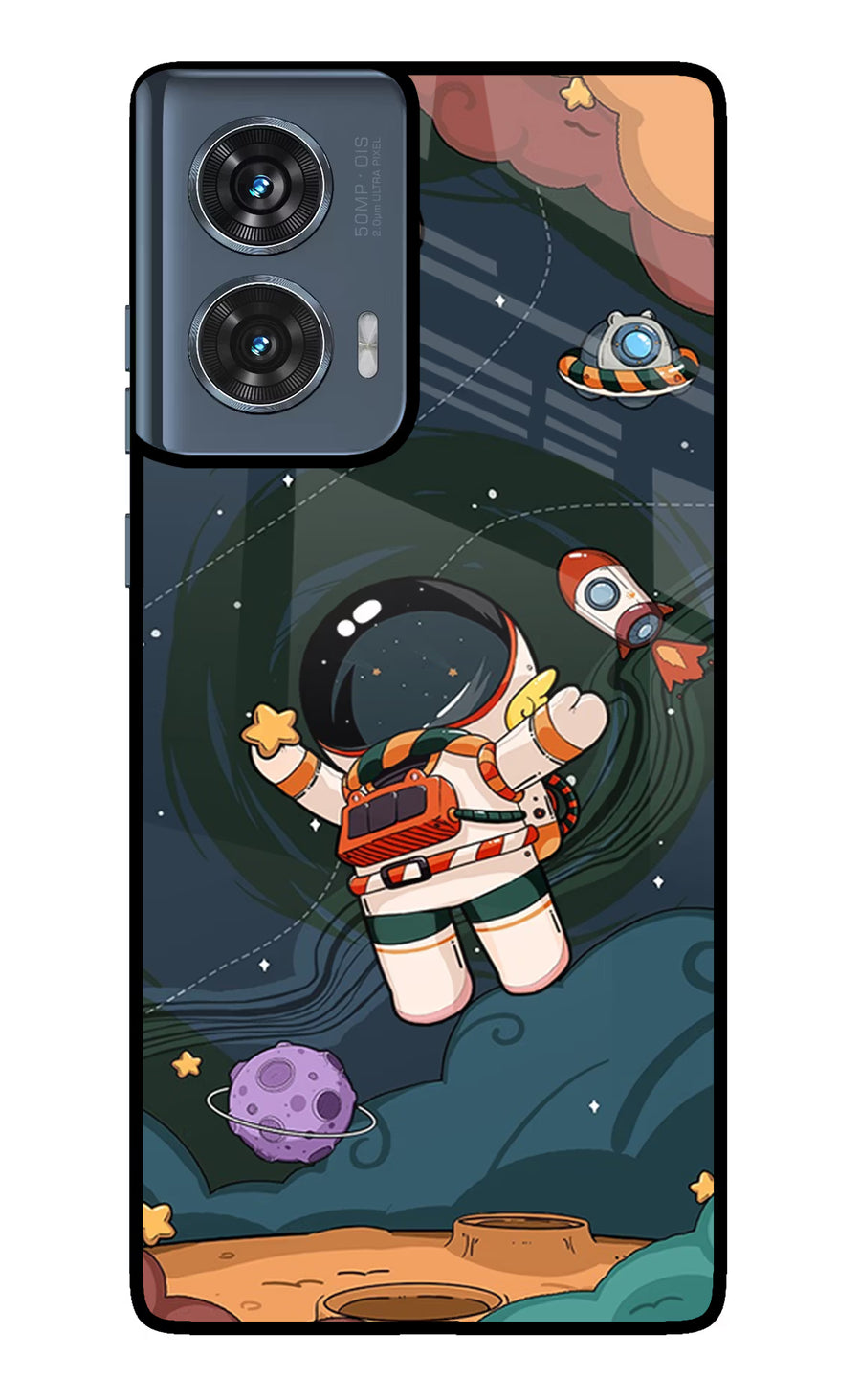 Cartoon Astronaut Moto Edge 50 Fusion Back Cover, Metal case