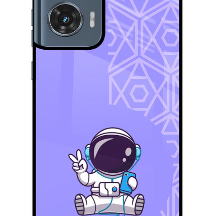 Cute Astronaut Chilling Moto Edge 50 Fusion Glass Case Back Cover by Casekaro