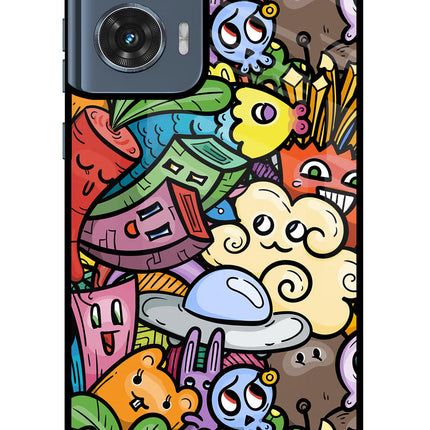 Veggie Doodle Moto Edge 50 Fusion Glass Case Back Cover by Casekaro