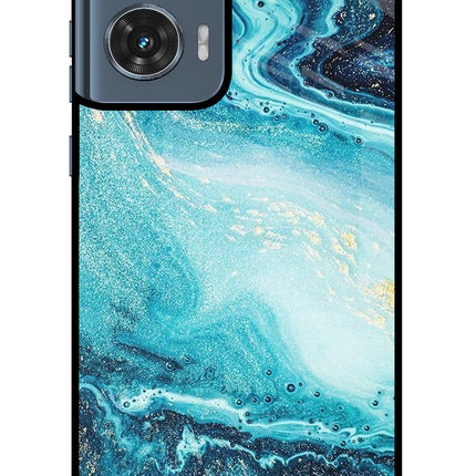 Blue Glitter Marble Moto Edge 50 Fusion Glass Case Back Cover by Casekaro