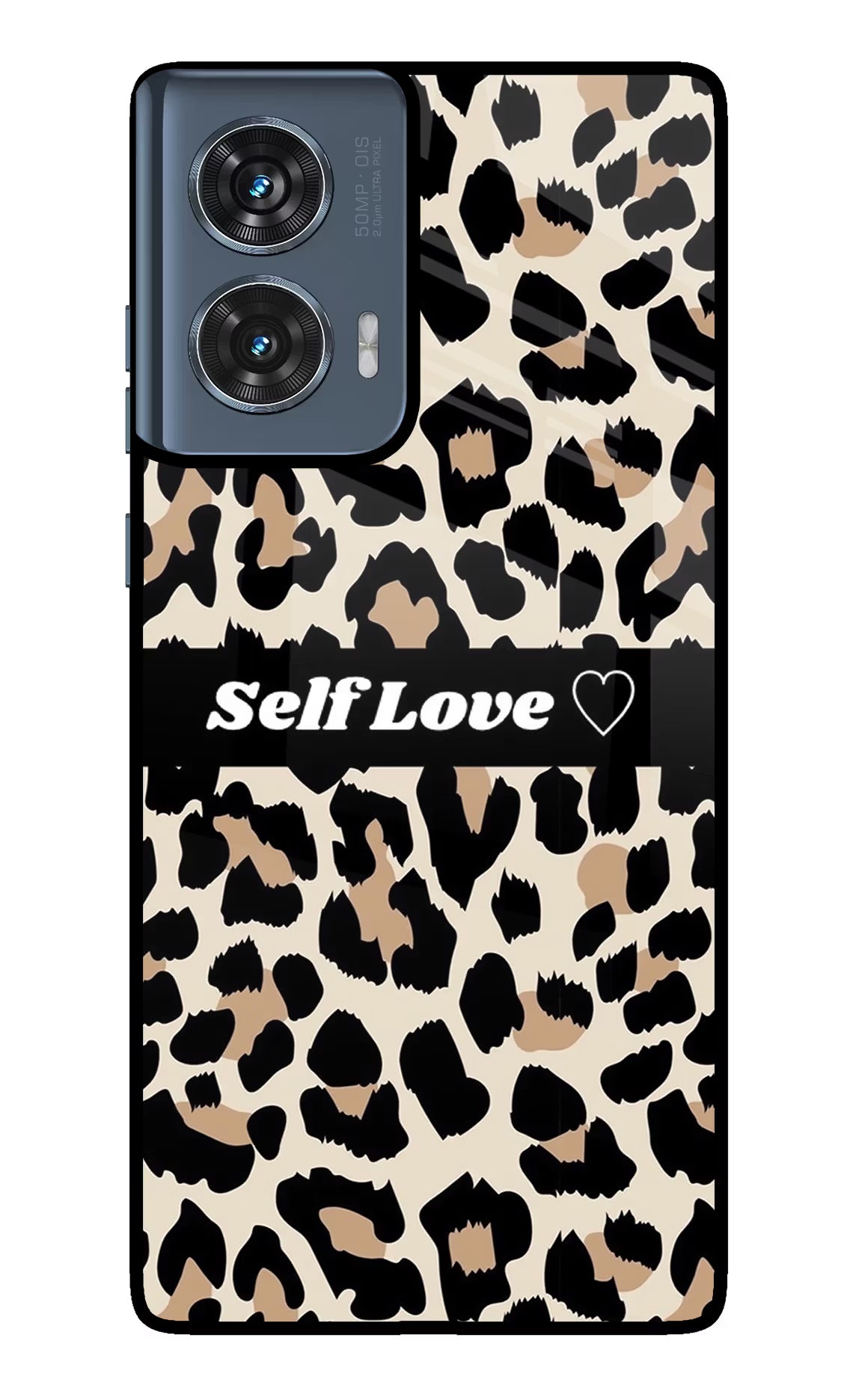 Leopard Print Self Love Moto Edge 50 Fusion Glass Case Back Cover by Casekaro