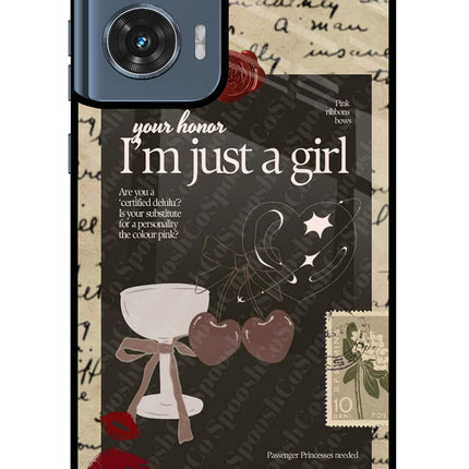 I am just a girl Moto Edge 50 Fusion Glass Case Back Cover by Casekaro