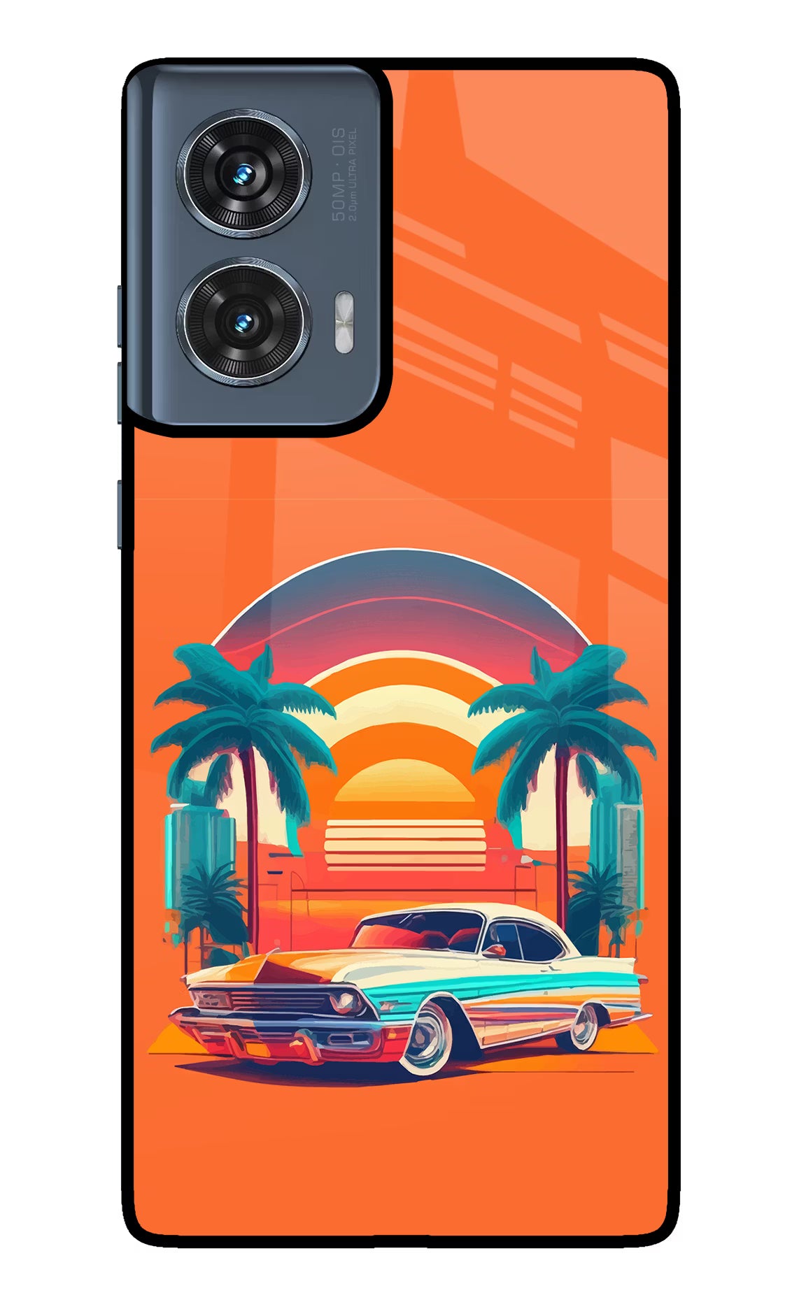 Palm Drive 80s Moto Edge 50 Fusion Glass Case Back Cover by Casekaro