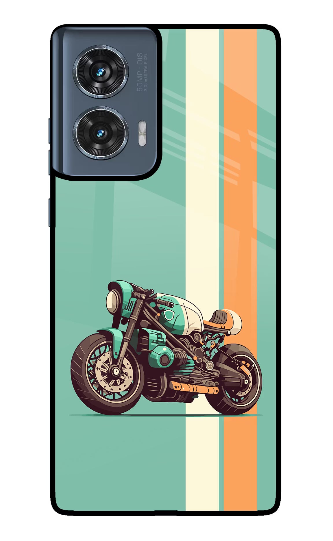 Striped Moto Drift Moto Edge 50 Fusion Glass Case Back Cover by Casekaro