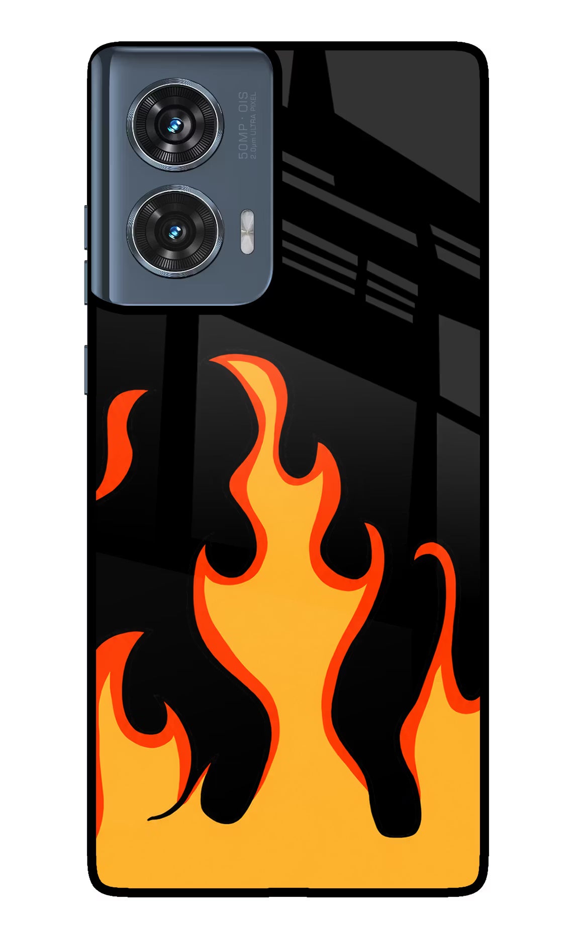 Fired Up – Black Moto Edge 50 Fusion Glass Case Back Cover by Casekaro