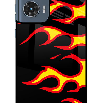 Side Sweep Flames Moto Edge 50 Fusion Glass Case Back Cover by Casekaro