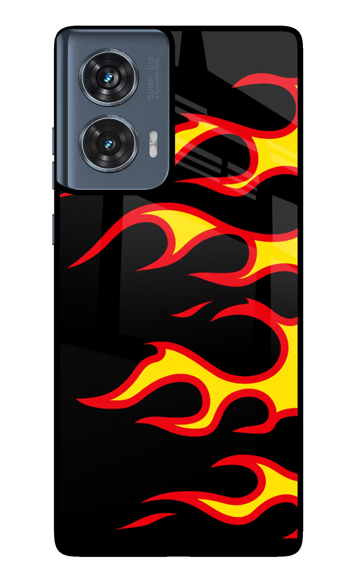 Side Sweep Flames Moto Edge 50 Fusion Glass Case Back Cover by Casekaro
