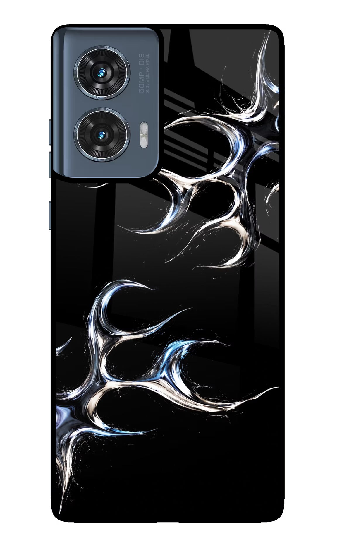 Chrome Tribal Moto Edge 50 Fusion Glass Case Back Cover by Casekaro