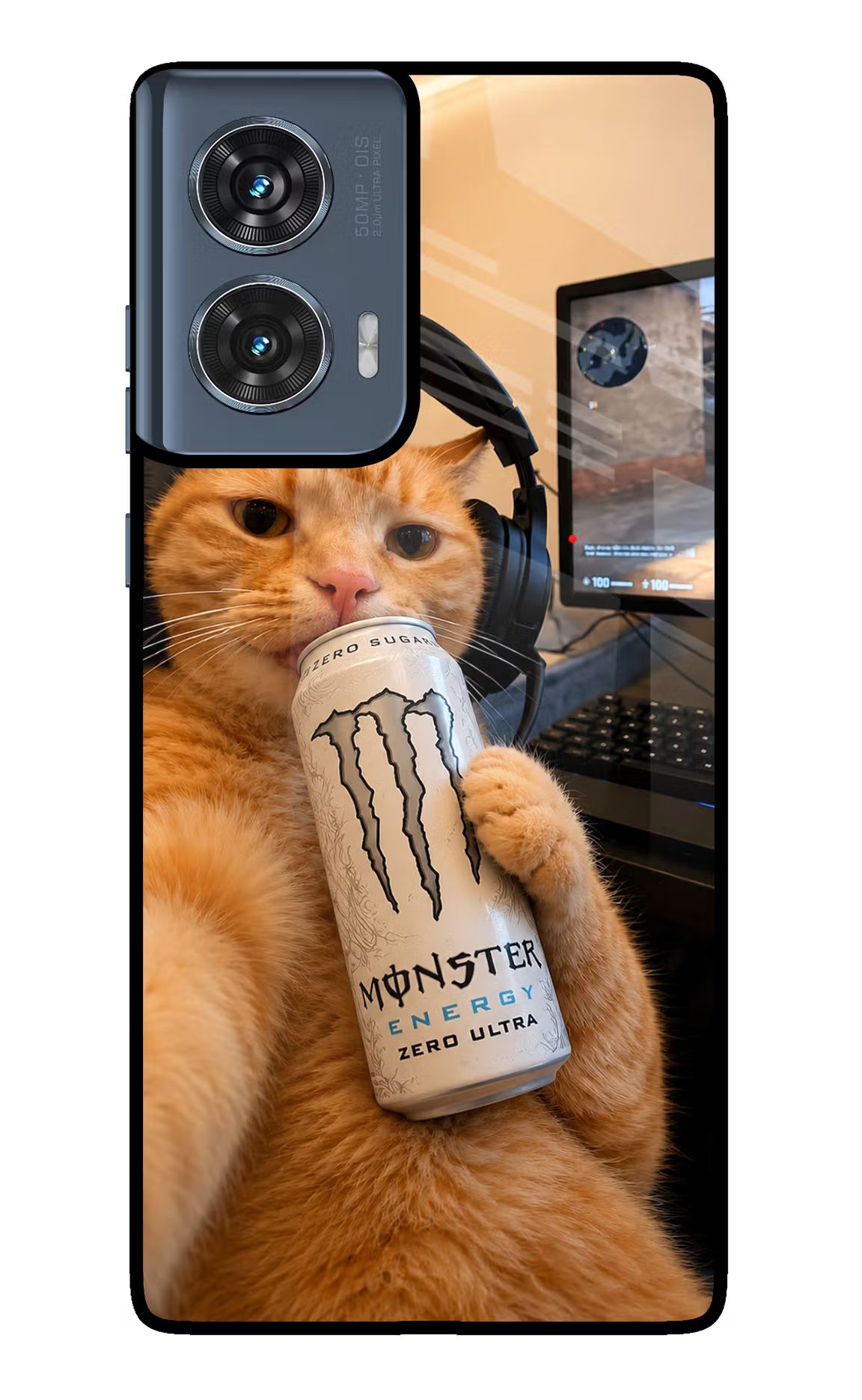 Gamer Cat Energy Moto Edge 50 Fusion Glass Case