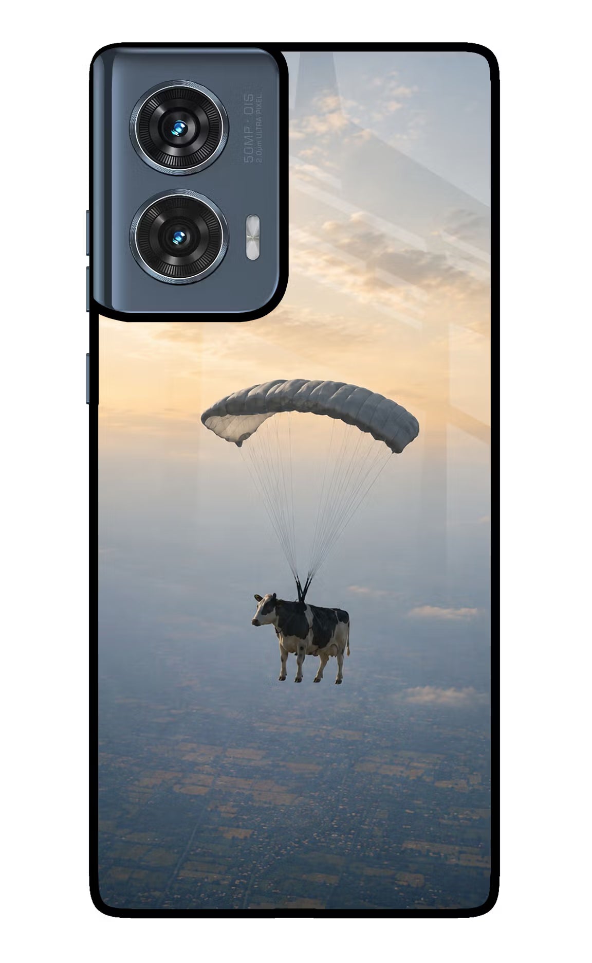 Skydiving Cow Moto Edge 50 Fusion Glass Case