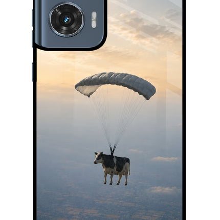 Skydiving Cow Moto Edge 50 Fusion Glass Case Back Cover by Casekaro