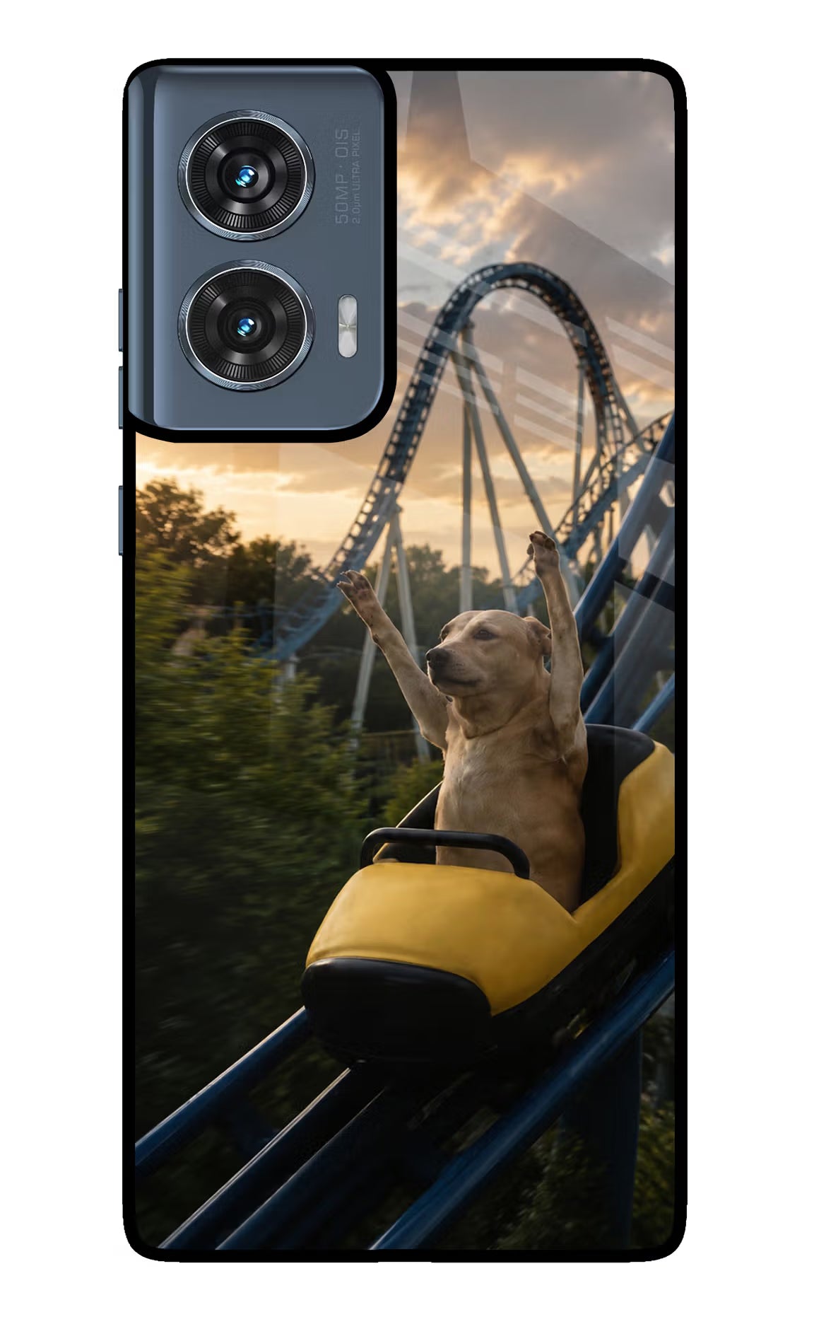 Rollercoaster Dog Moto Edge 50 Fusion Glass Case