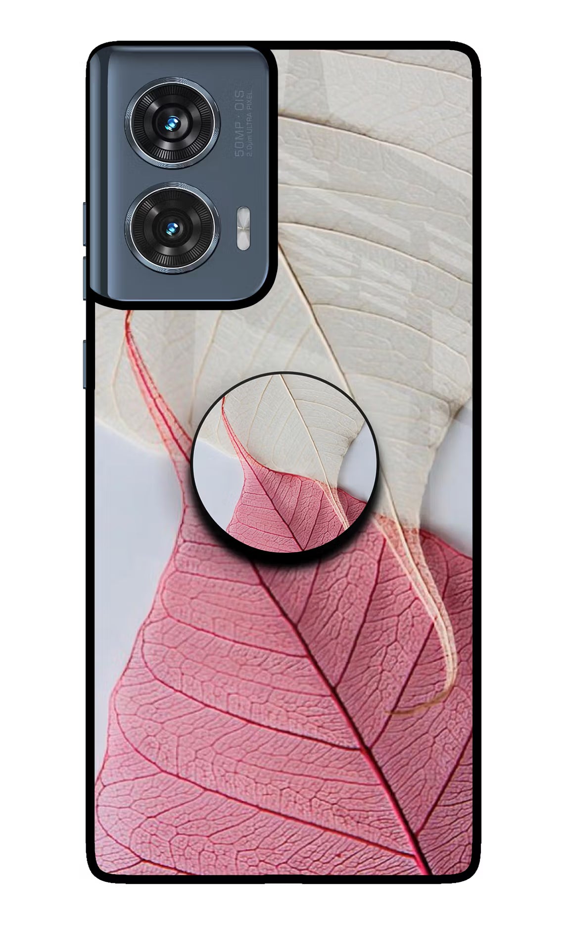 White Pink Leaf Moto Edge 50 Fusion Pop Case by Casekaro