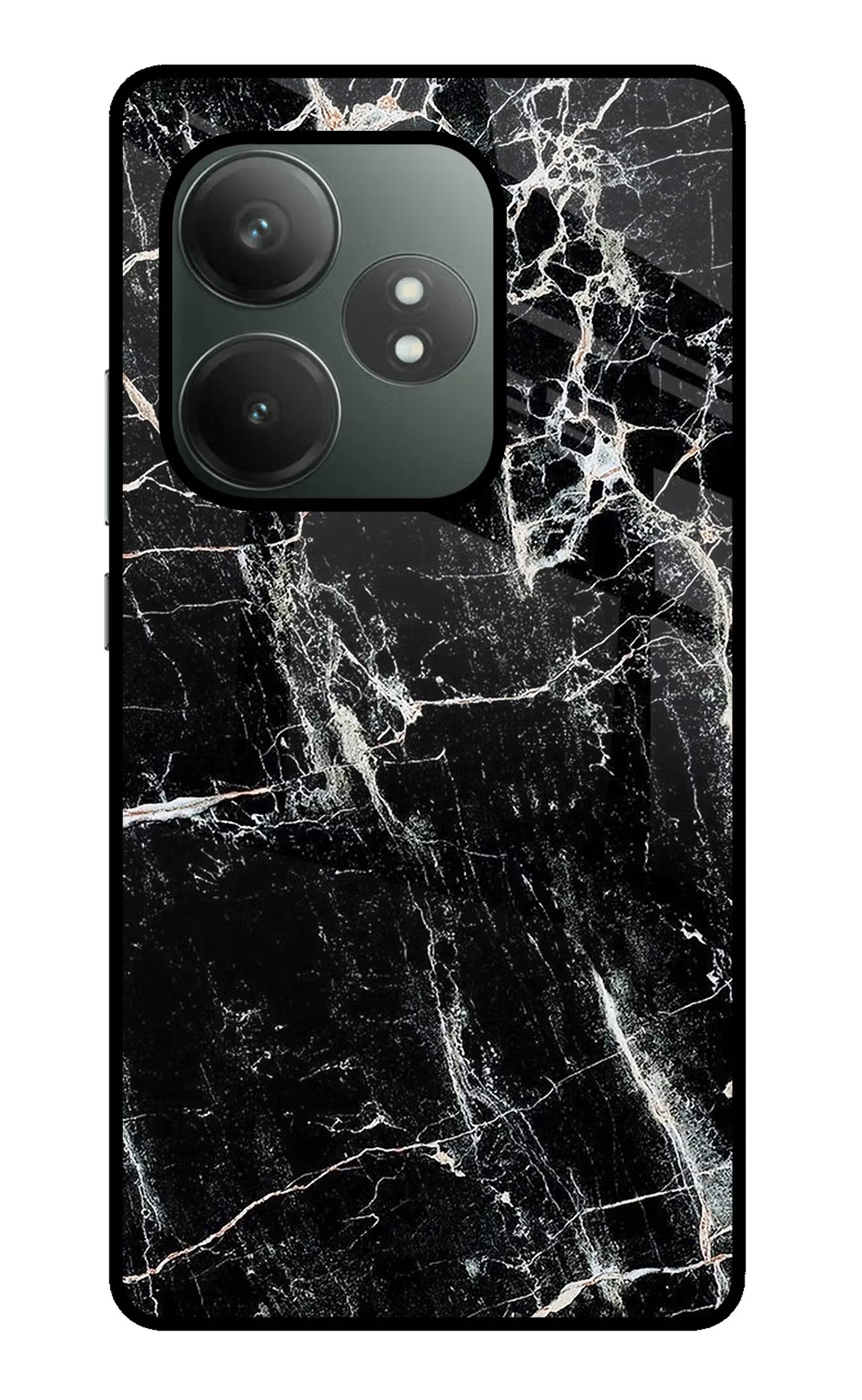 Black Marble Texture Realme GT 6T 5G Glass Case Back Cover by Casekaro