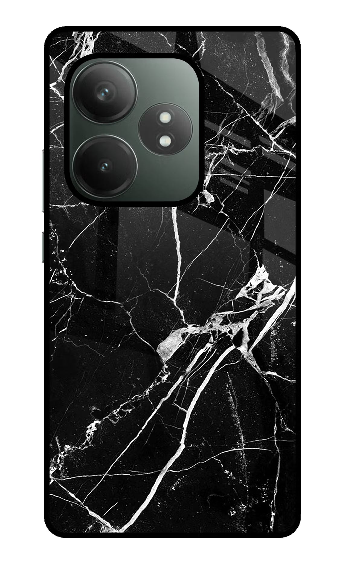 Black Marble Pattern Realme GT 6T 5G Glass Case Back Cover by Casekaro
