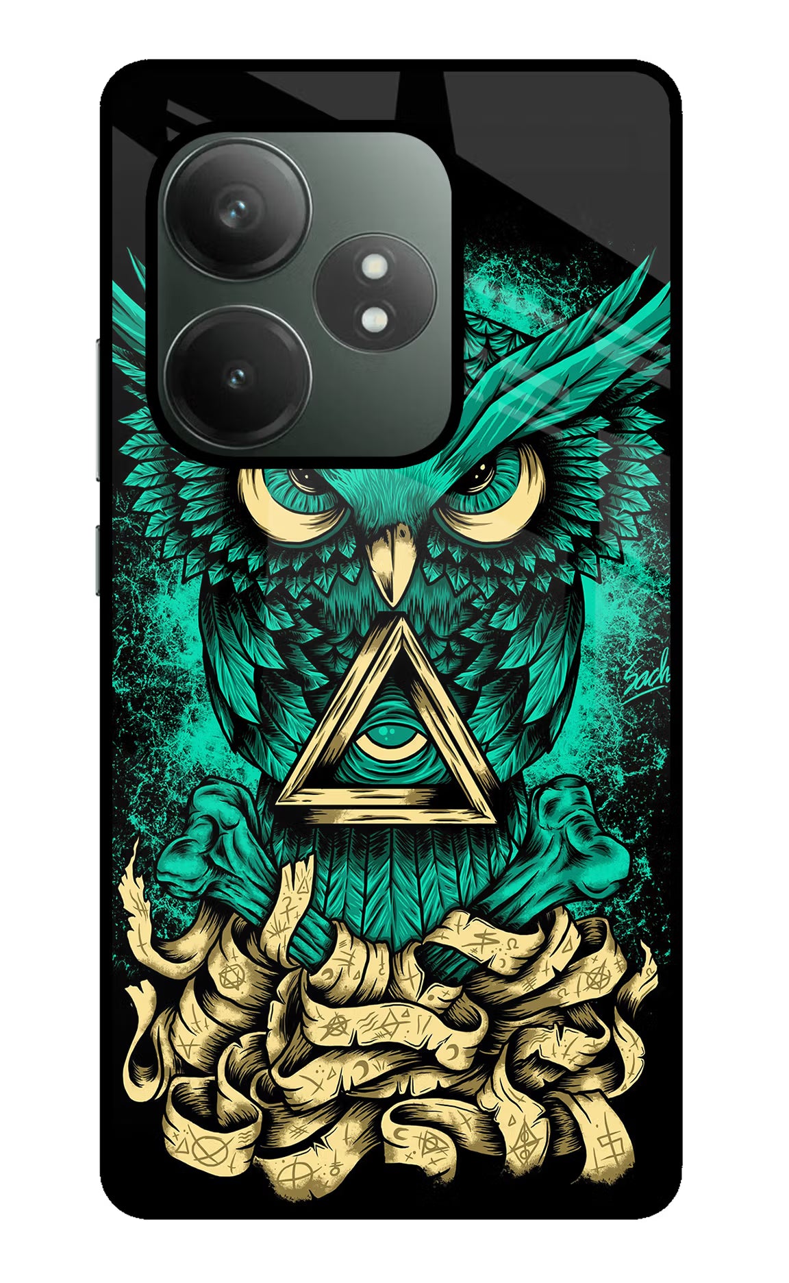 Green Owl Realme GT 6T 5G Glass Case Back Cover by Casekaro
