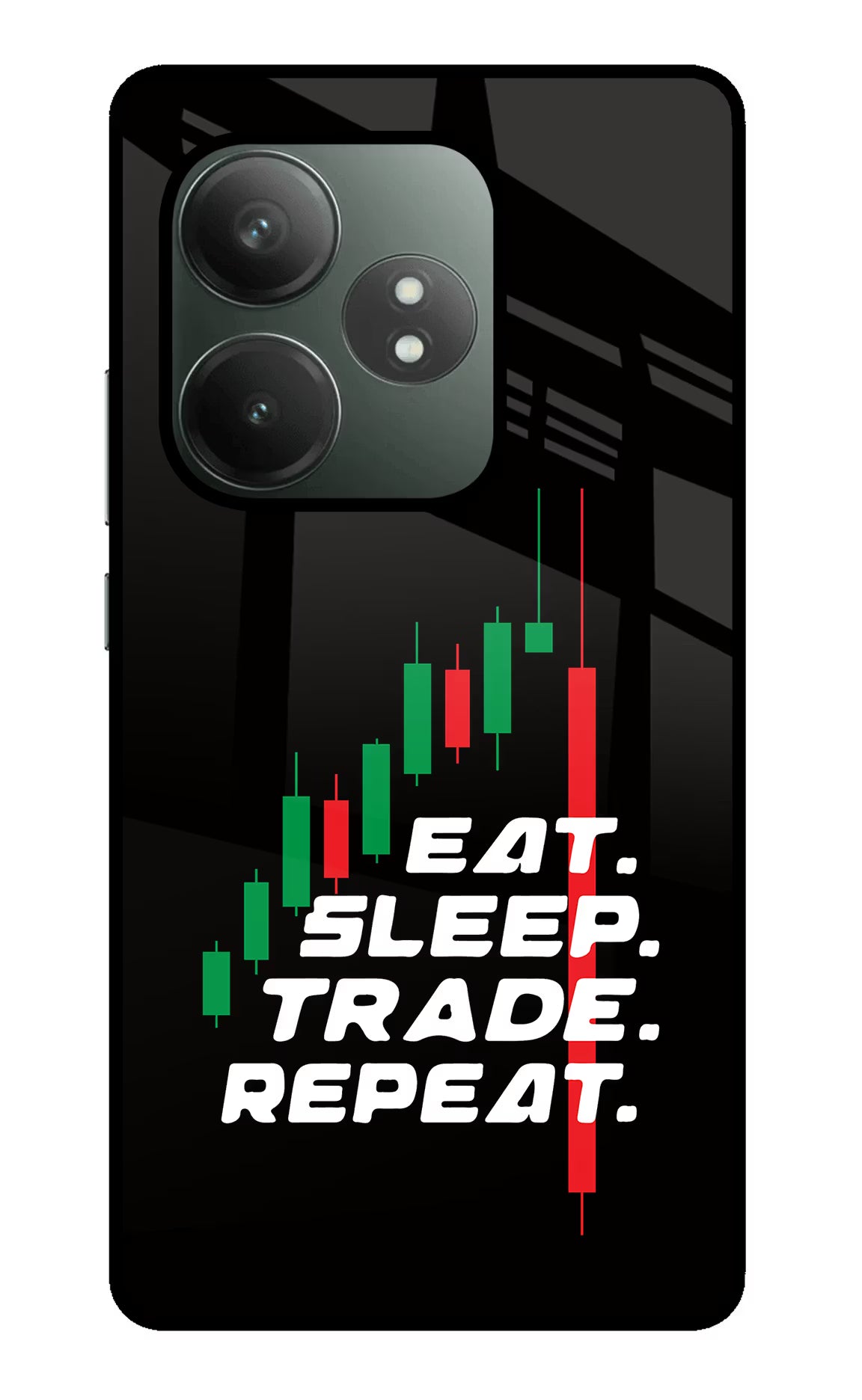 Eat Sleep Trade Repeat Realme GT 6T 5G Glass Case Back Cover by Casekaro