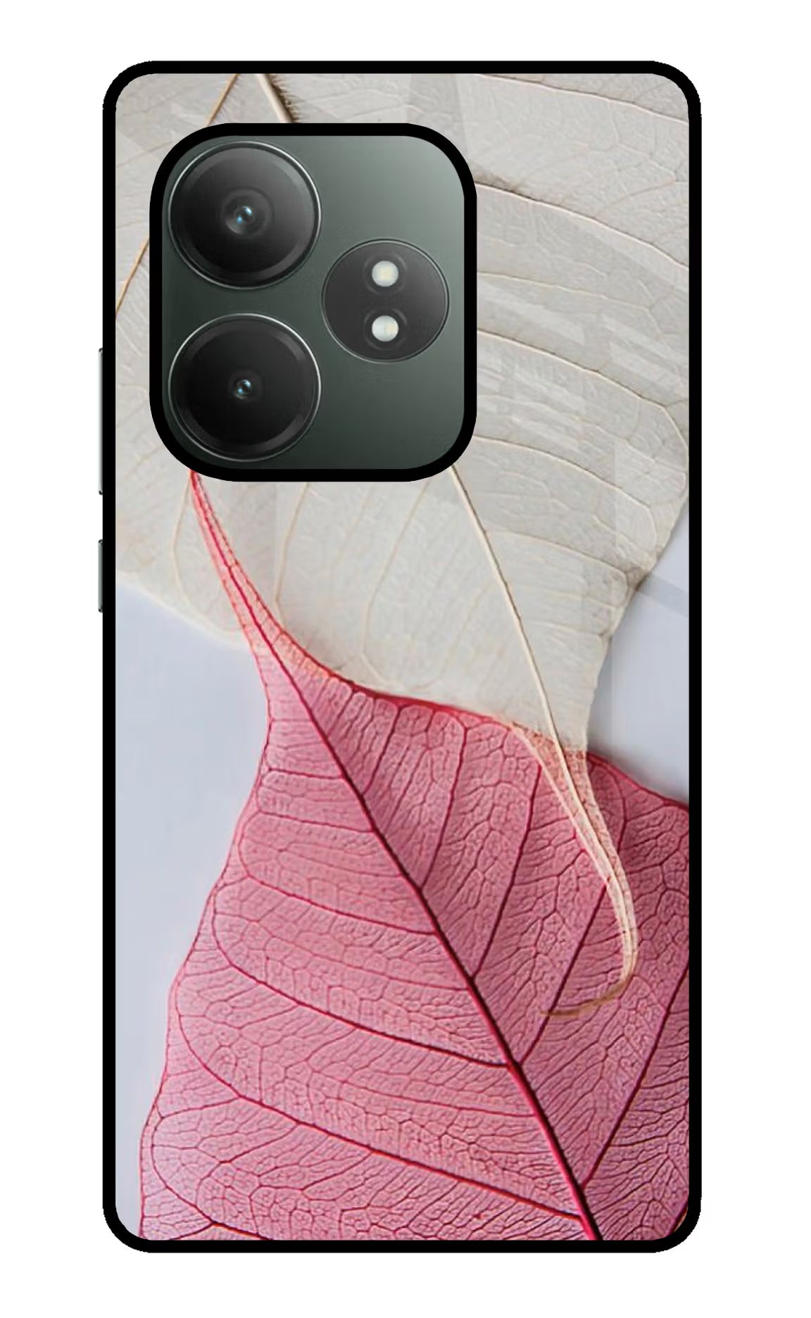 White Pink Leaf Realme GT 6T 5G Glass Case Back Cover by Casekaro