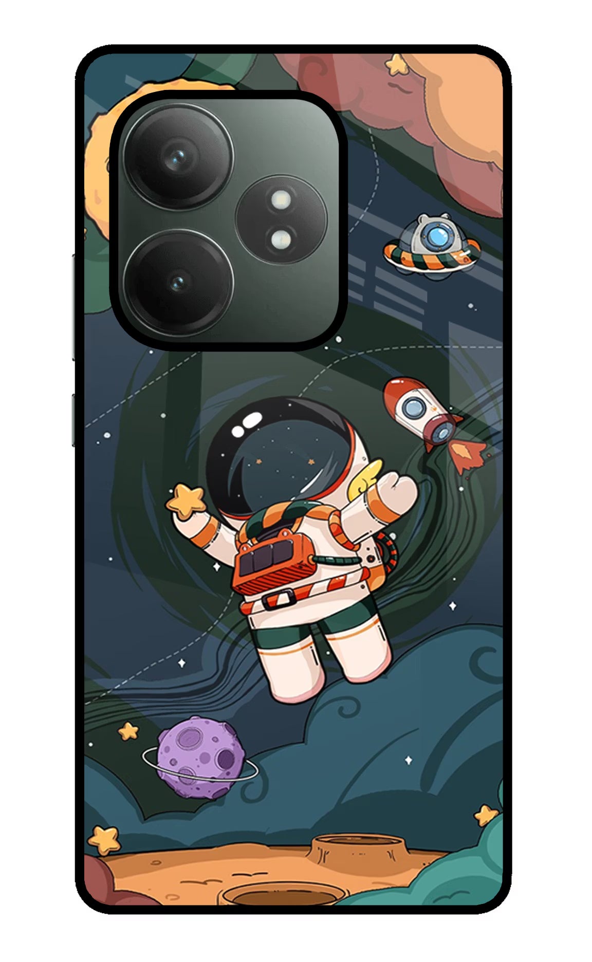 Cartoon Astronaut Realme GT 6T 5G Glass Case Back Cover by Casekaro