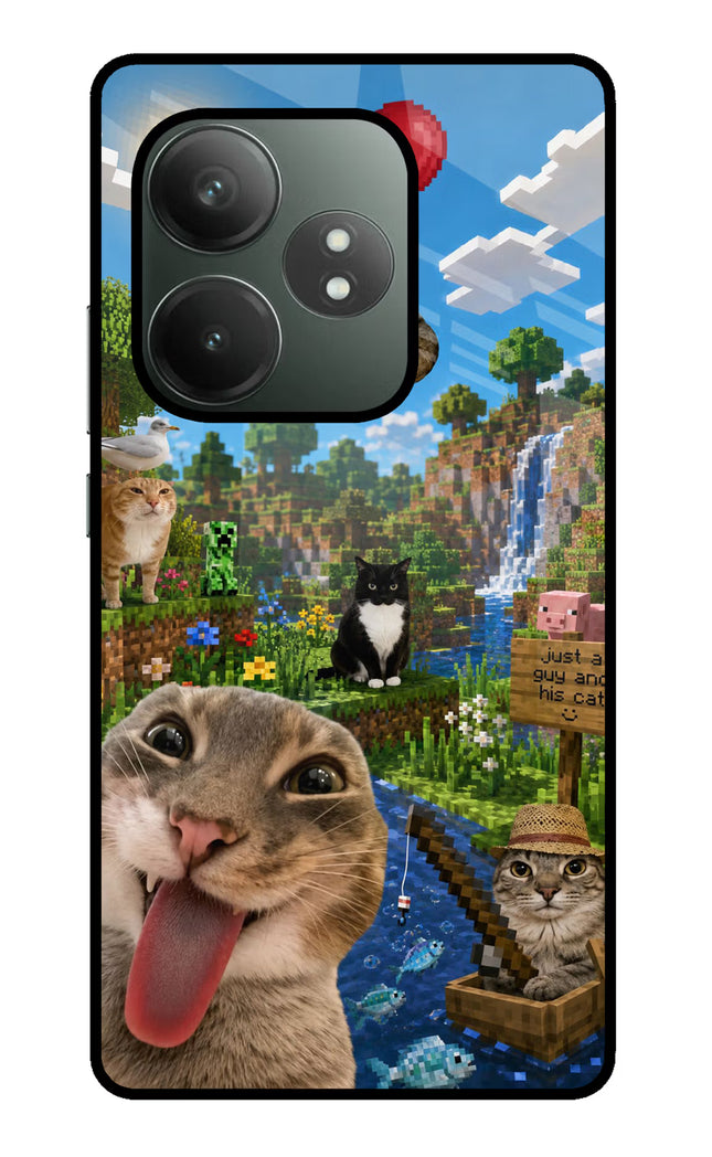 Minecraft Cat Chaos Realme GT 6T 5G Glass Case