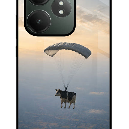 Skydiving Cow Realme GT 6T 5G Glass Case