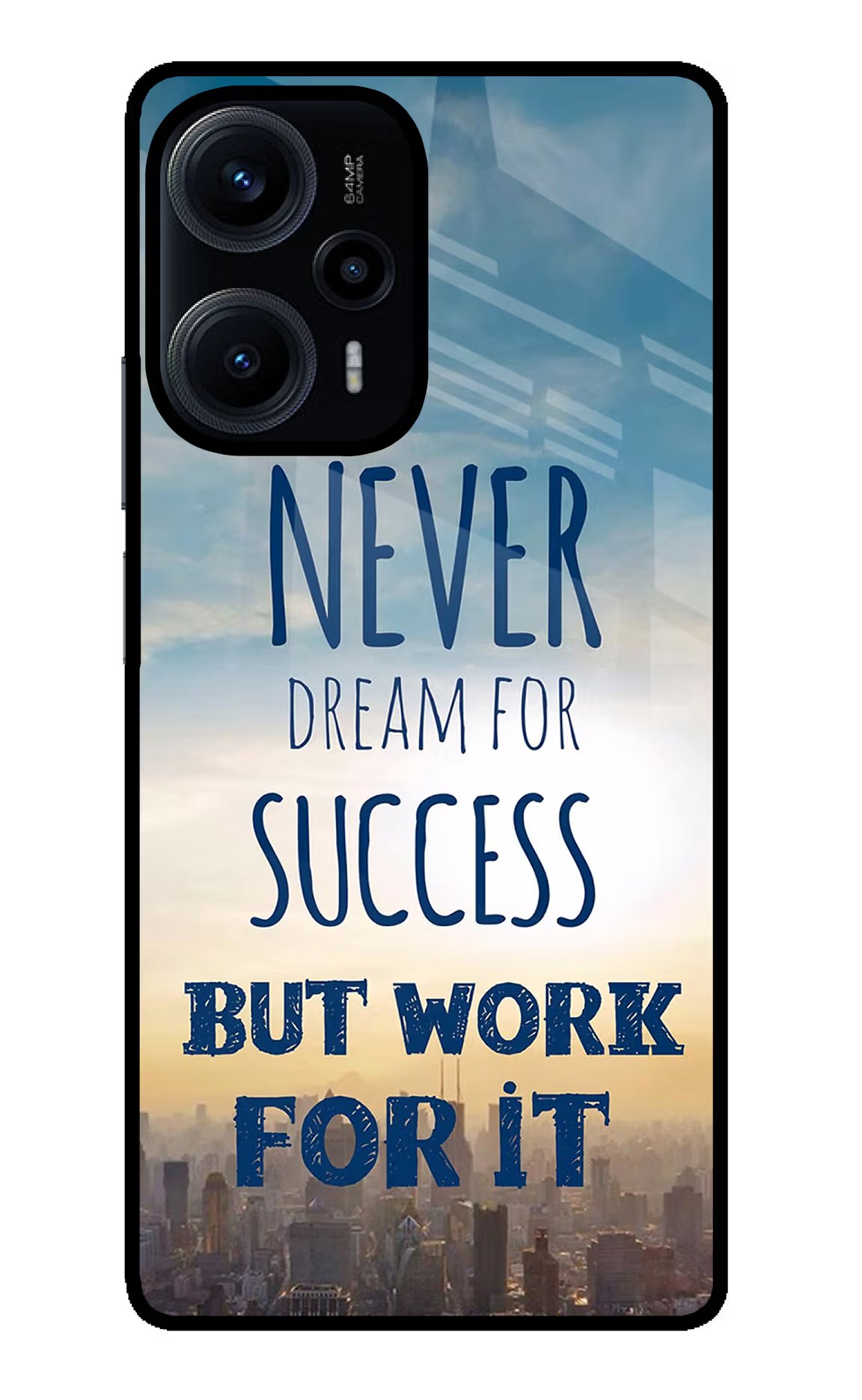 Never Dream For Success But Work For It Poco F5 5G Glass Case Back Cover by Casekaro