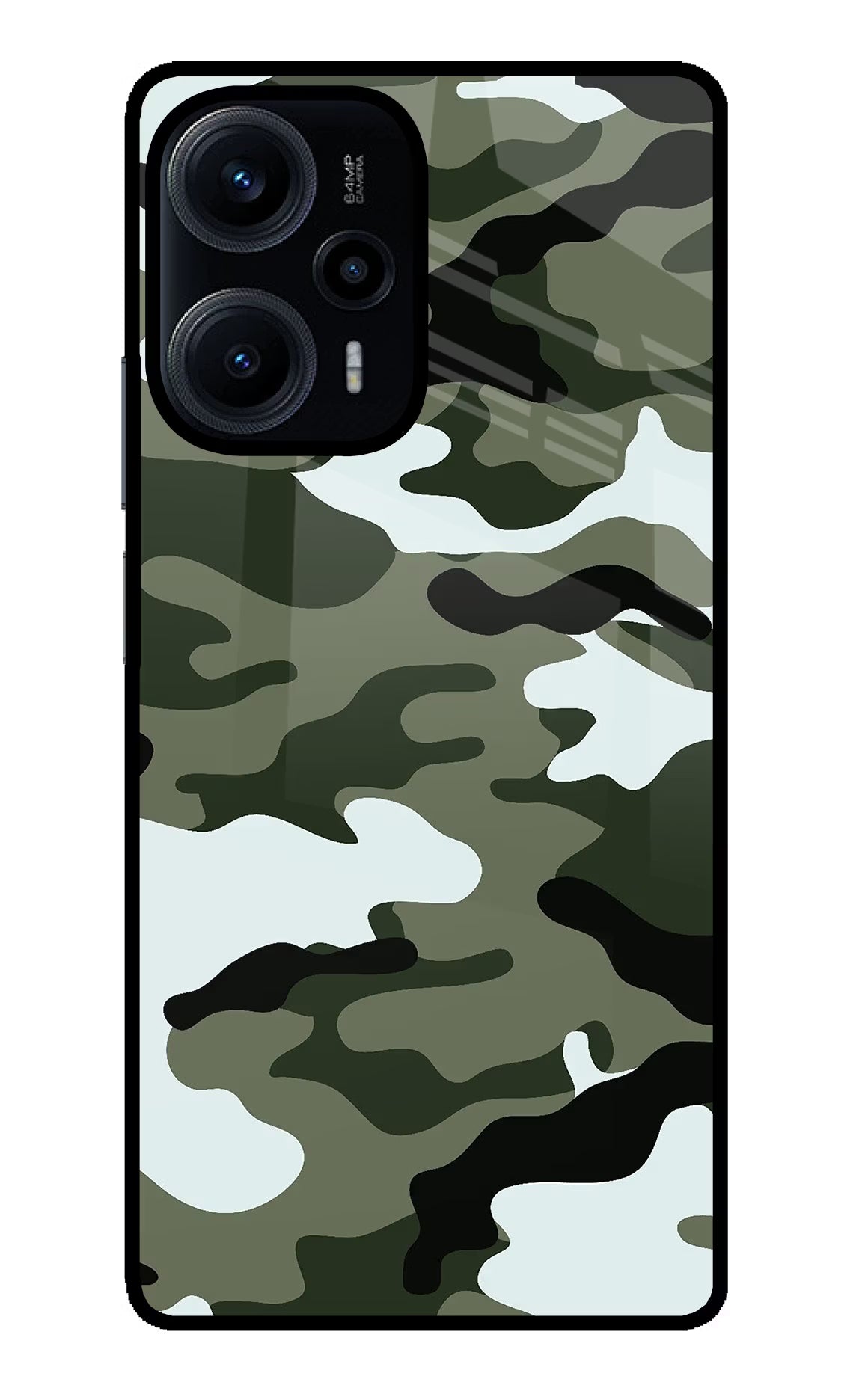 Camouflage Poco F5 5G Glass Case Back Cover by Casekaro