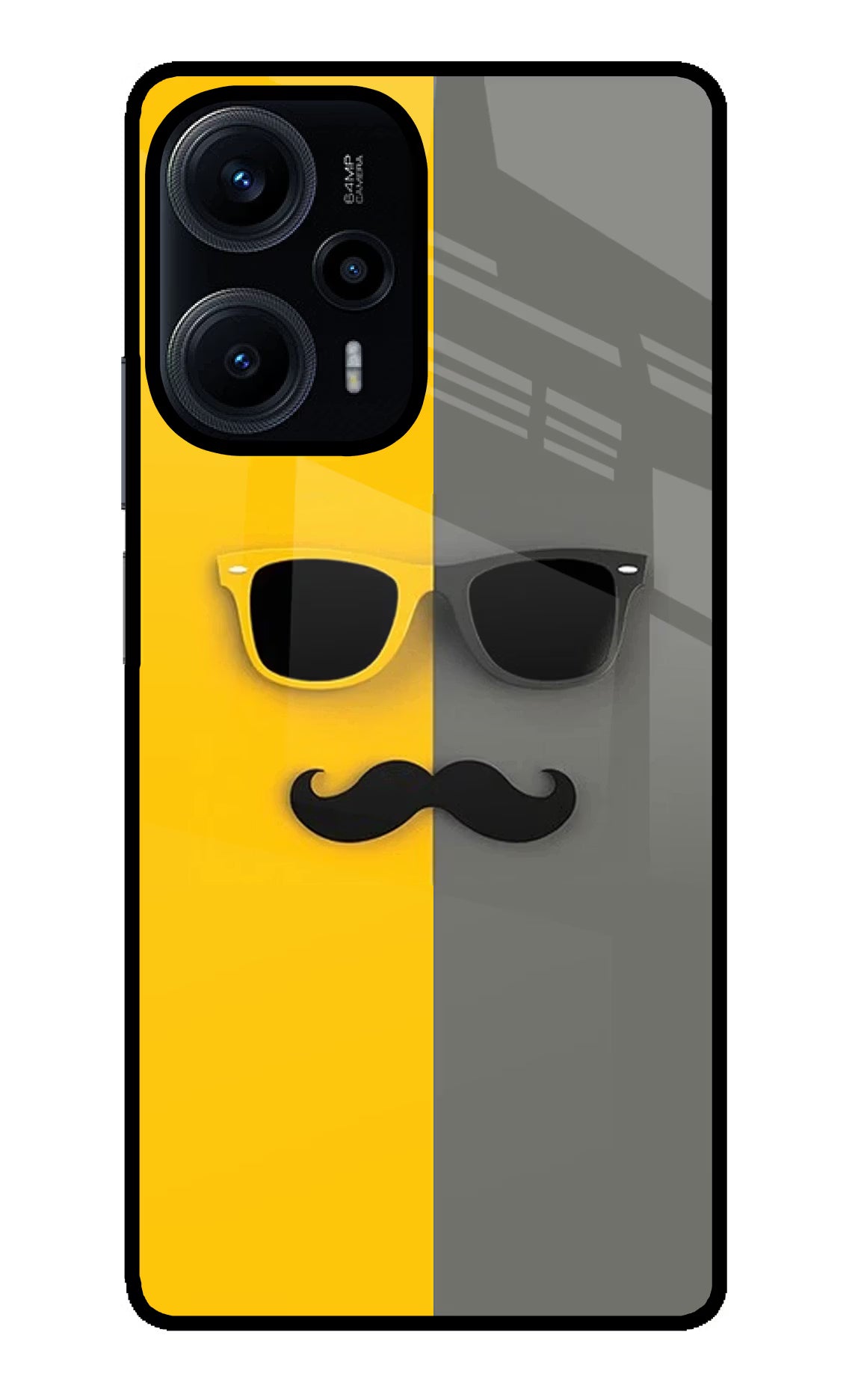 Sunglasses with Mustache Poco F5 5G Glass Case Back Cover by Casekaro