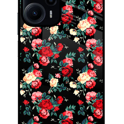 Rose Pattern Poco F5 5G Glass Case