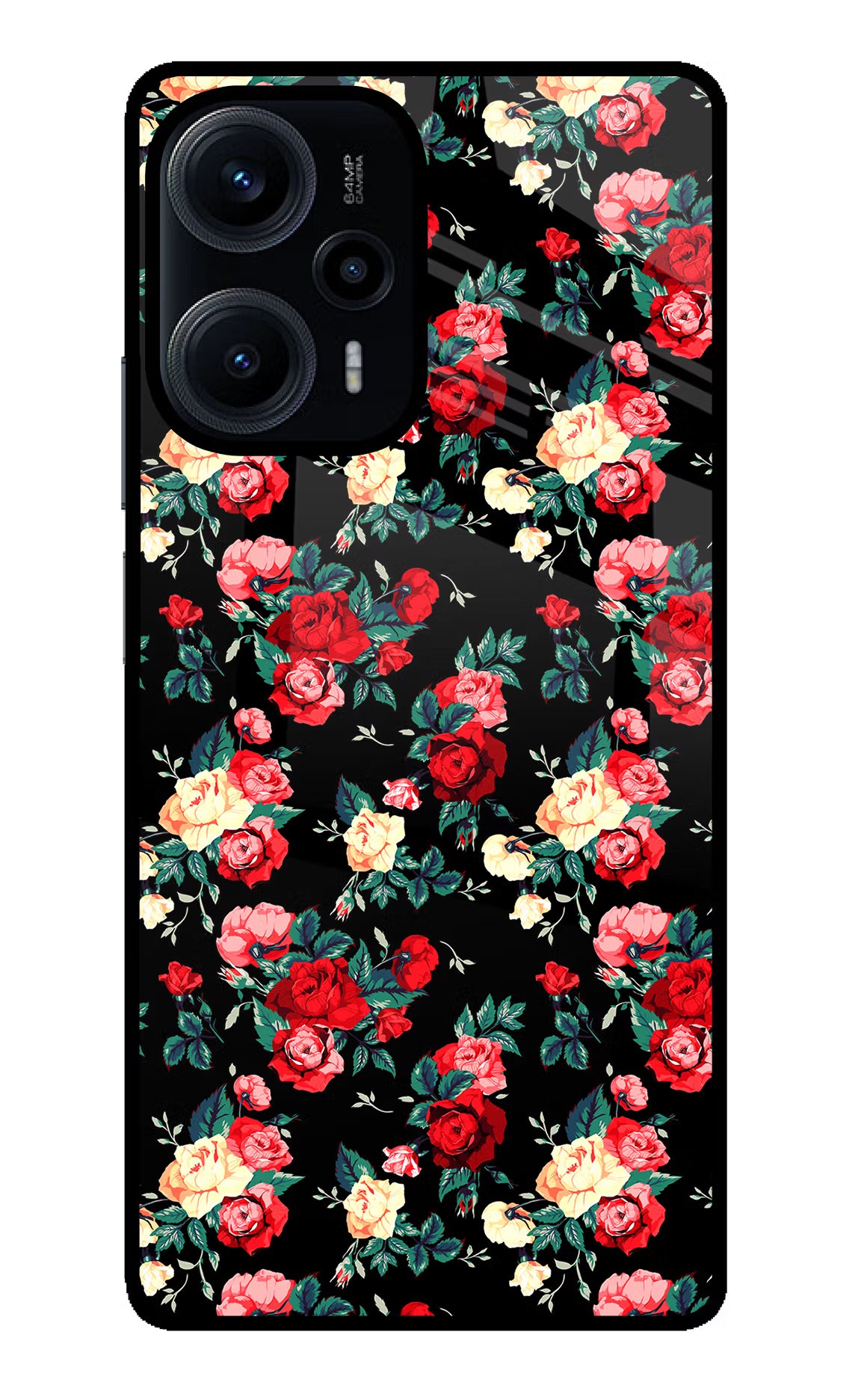 Rose Pattern Poco F5 5G Glass Case