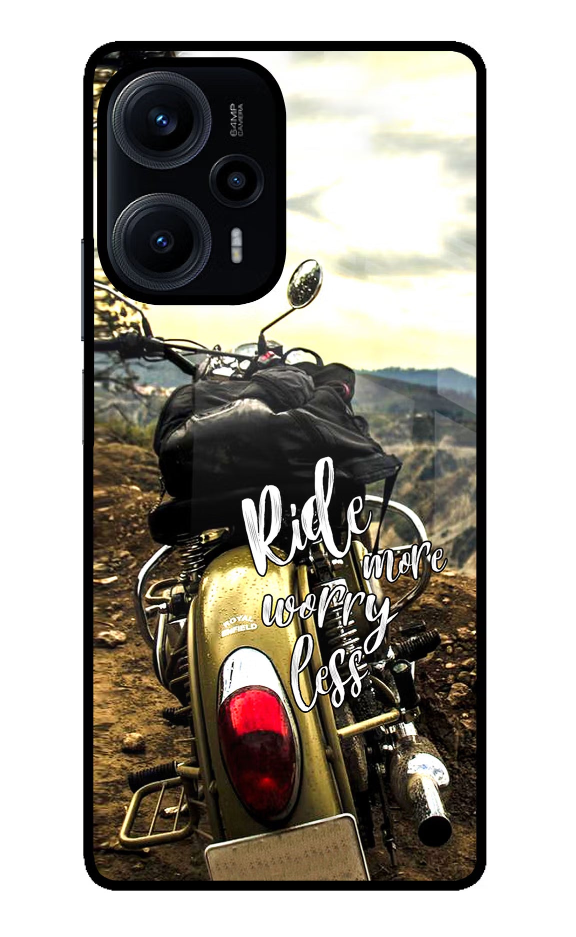 Ride More Worry Less Poco F5 5G Glass Case Back Cover by Casekaro