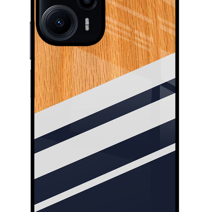 Blue and white wooden Poco F5 5G Glass Case