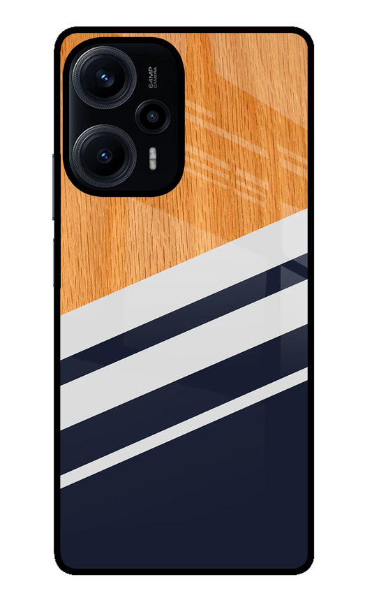 Blue and white wooden Poco F5 5G Glass Case