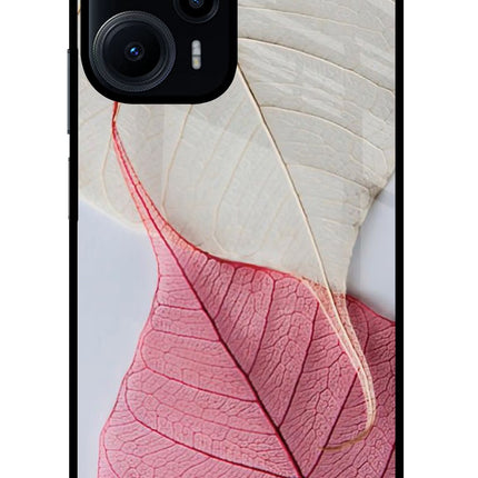 White Pink Leaf Poco F5 5G Glass Case