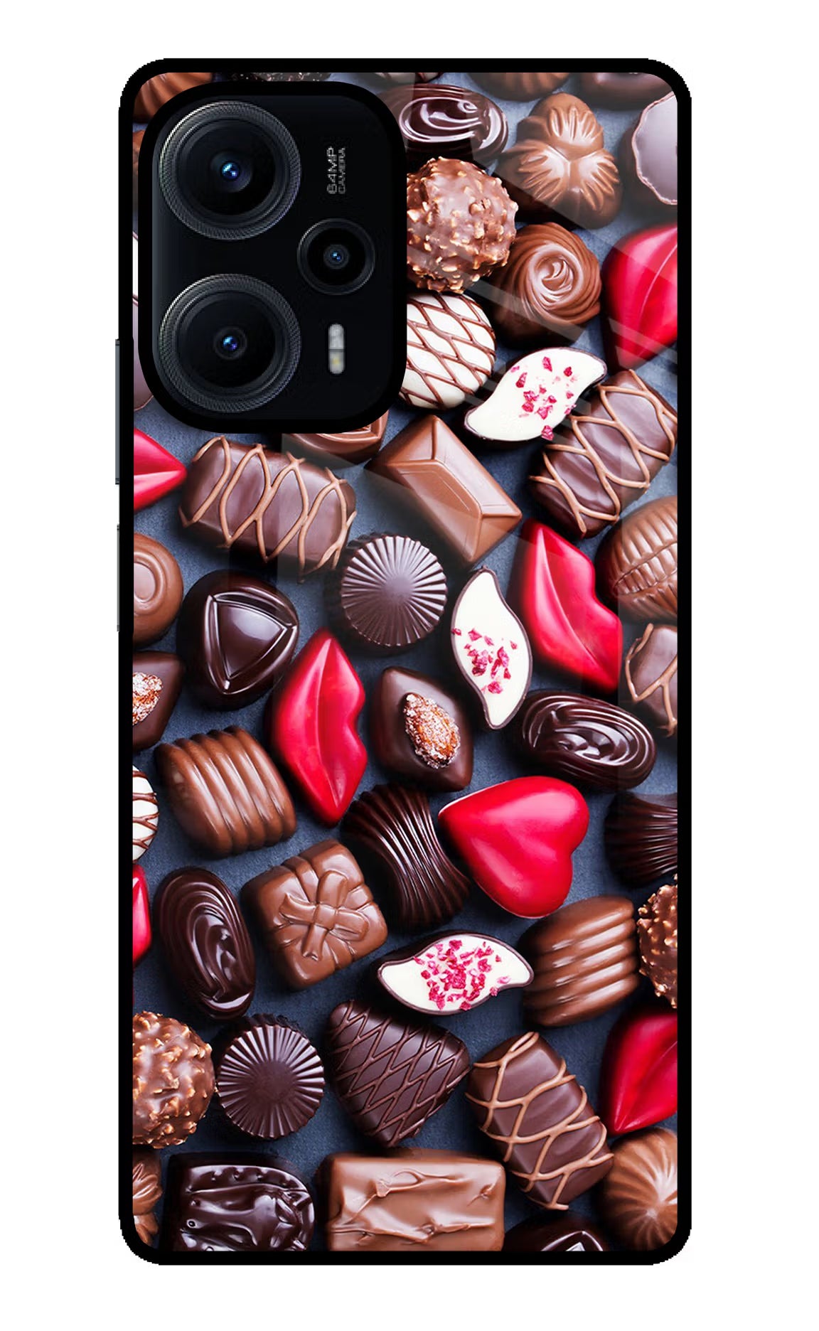 Chocolates Poco F5 5G Glass Case Back Cover by Casekaro