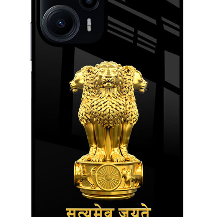Satyamev Jayate Golden Poco F5 5G Glass Case