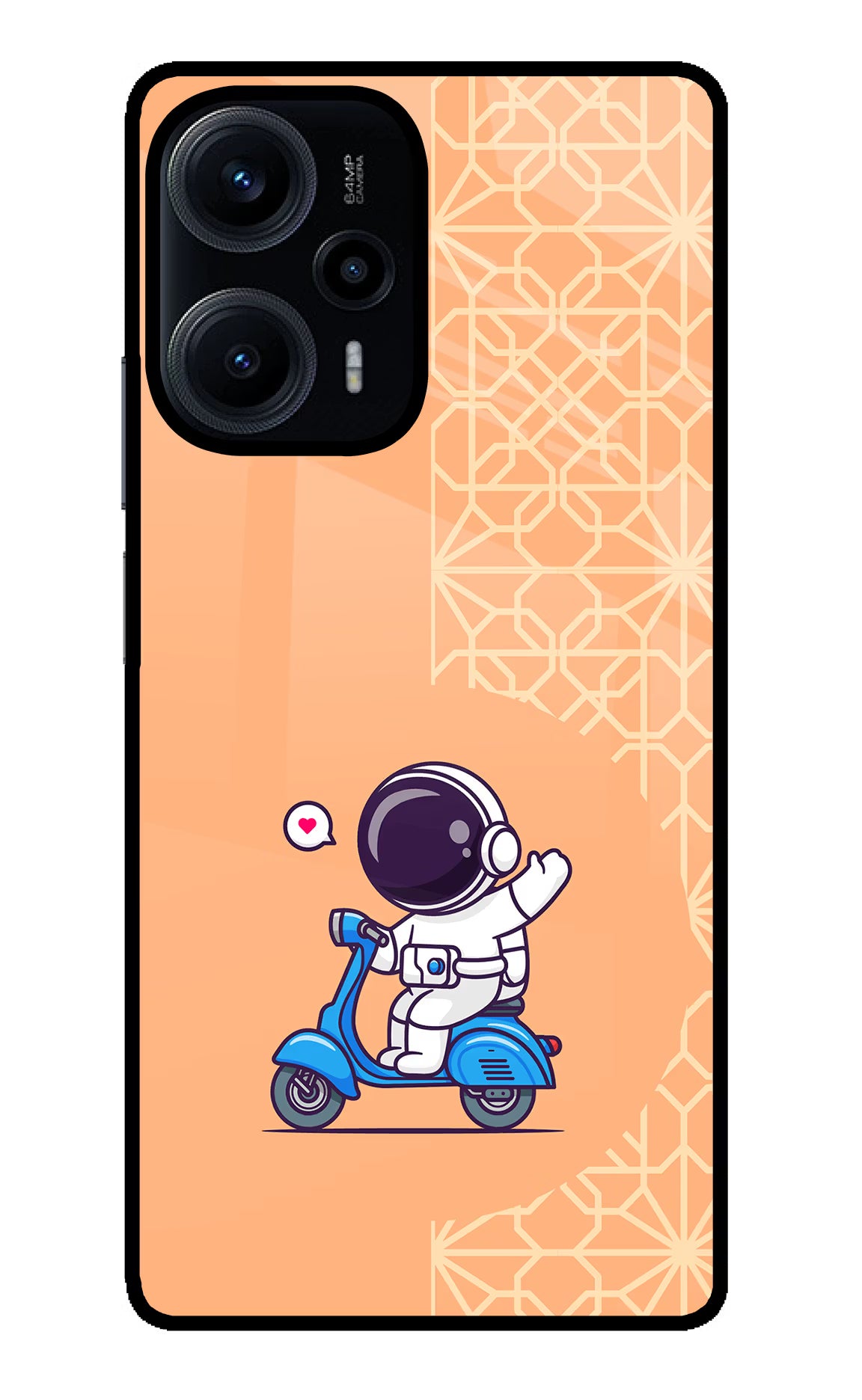Cute Astronaut Riding Poco F5 5G Glass Case Back Cover by Casekaro