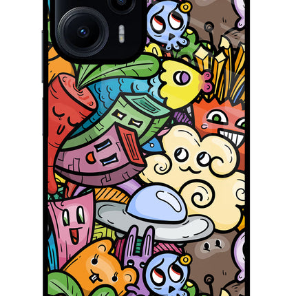 Veggie Doodle Poco F5 5G Glass Case