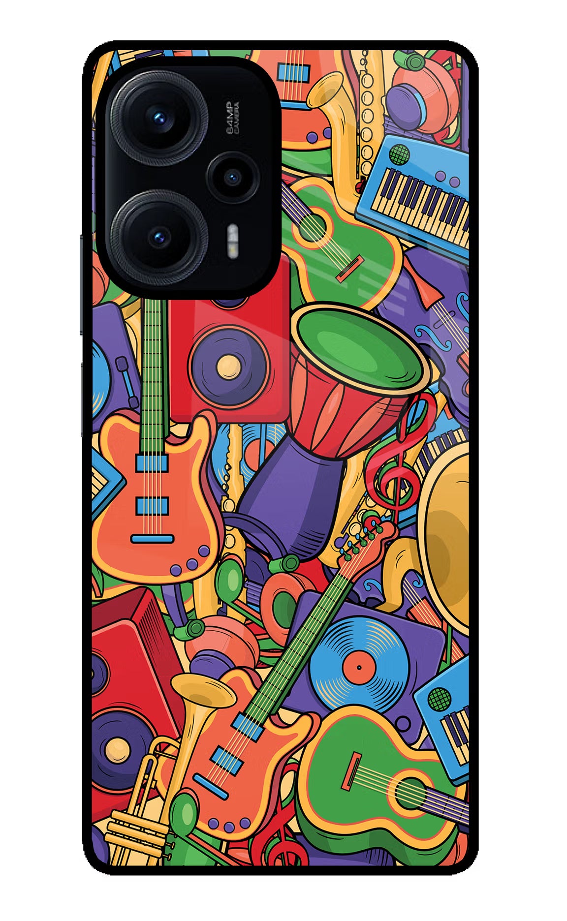 Music Instrument Doodle Poco F5 5G Glass Case Back Cover by Casekaro