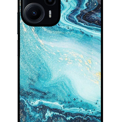 Blue Glitter Marble Poco F5 5G Glass Case