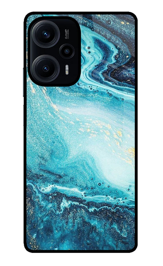 Blue Glitter Marble Poco F5 5G Glass Case
